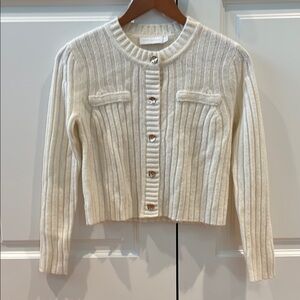 Jonathan Simkhai Cream Ribbed Knit Cardigan
